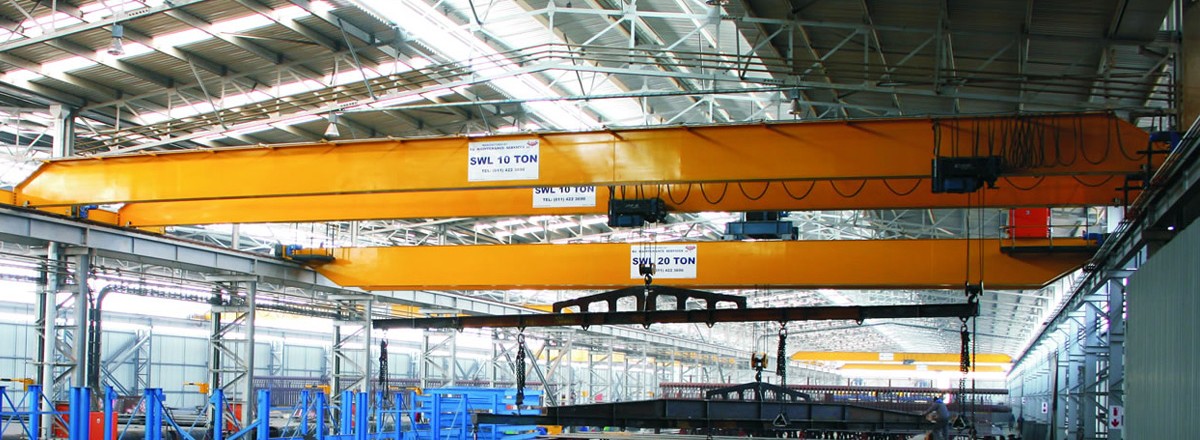 Overhead crane inside an industrial facility